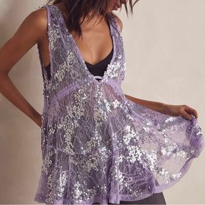 Intimately Free People Purple Sequin Lace Slip